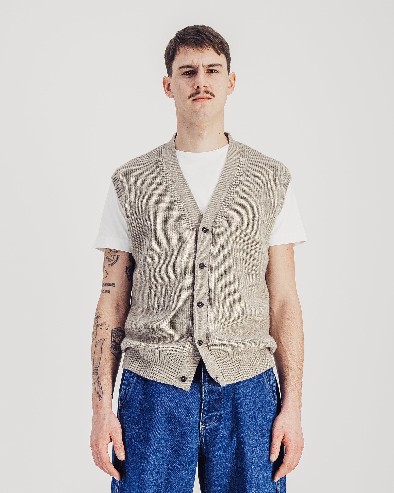 Simon Sleeveless Cardigan — STONE MEL