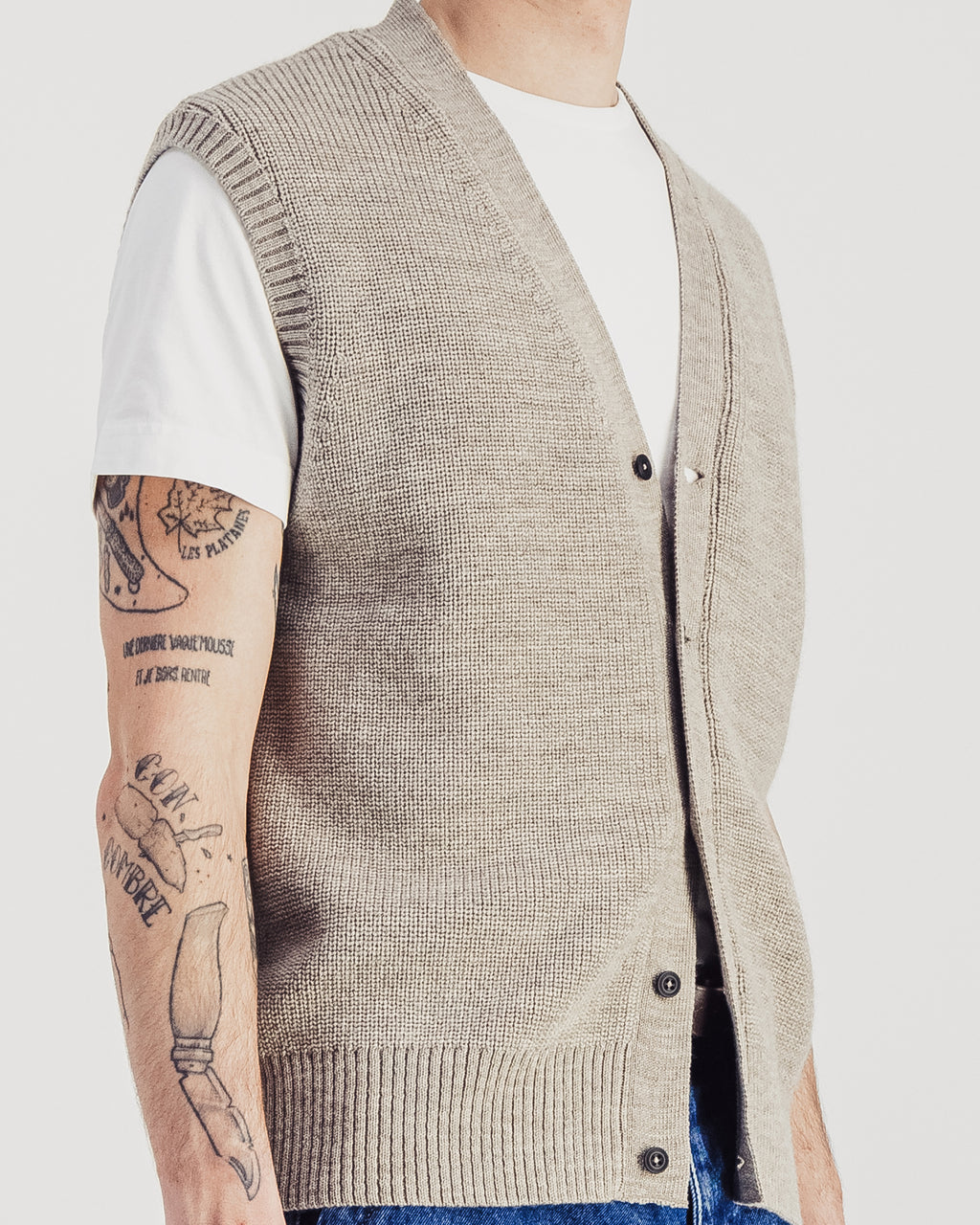 Simon Sleeveless Cardigan — STONE MEL