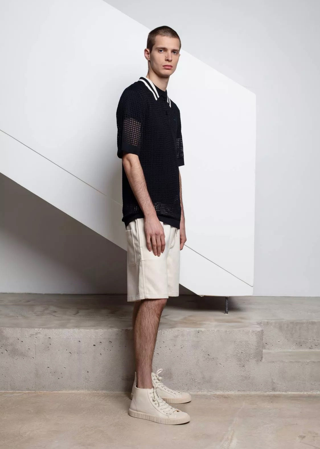 Sanoli Eyelet Polo Sweater — BLACK