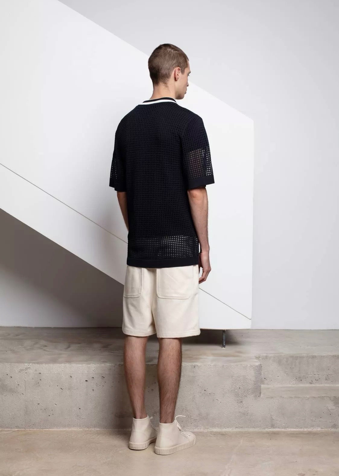 Sanoli Eyelet Polo Sweater — BLACK
