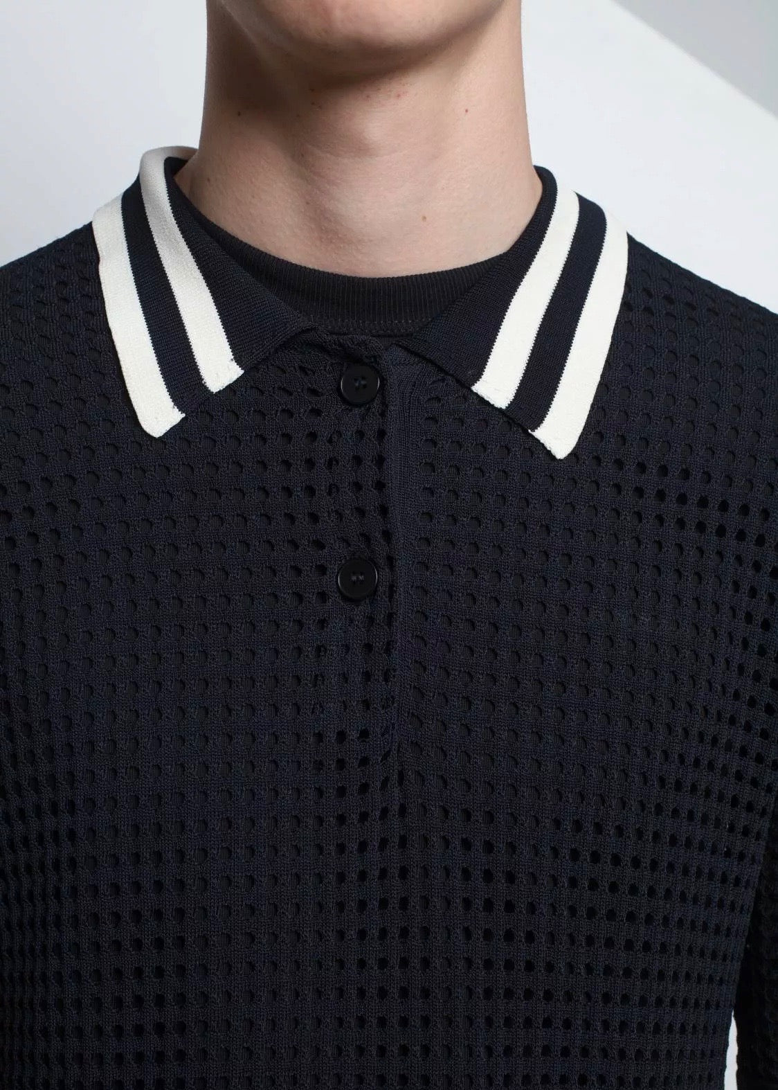 Sanoli Eyelet Polo Sweater — BLACK