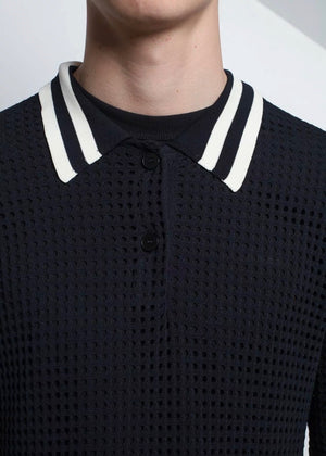 Sanoli Eyelet Polo Sweater — BLACK