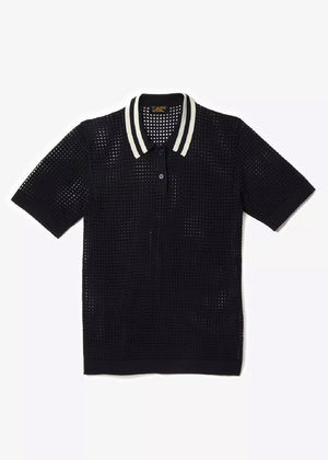 Sanoli Eyelet Polo Sweater — BLACK
