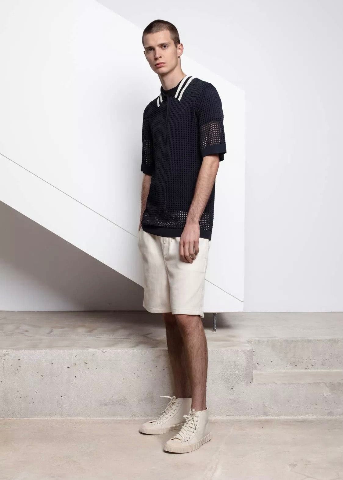 Sanoli Eyelet Polo Sweater — BLACK