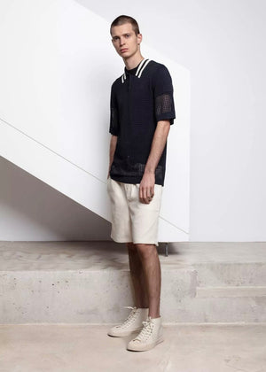 Sanoli Eyelet Polo Sweater — BLACK