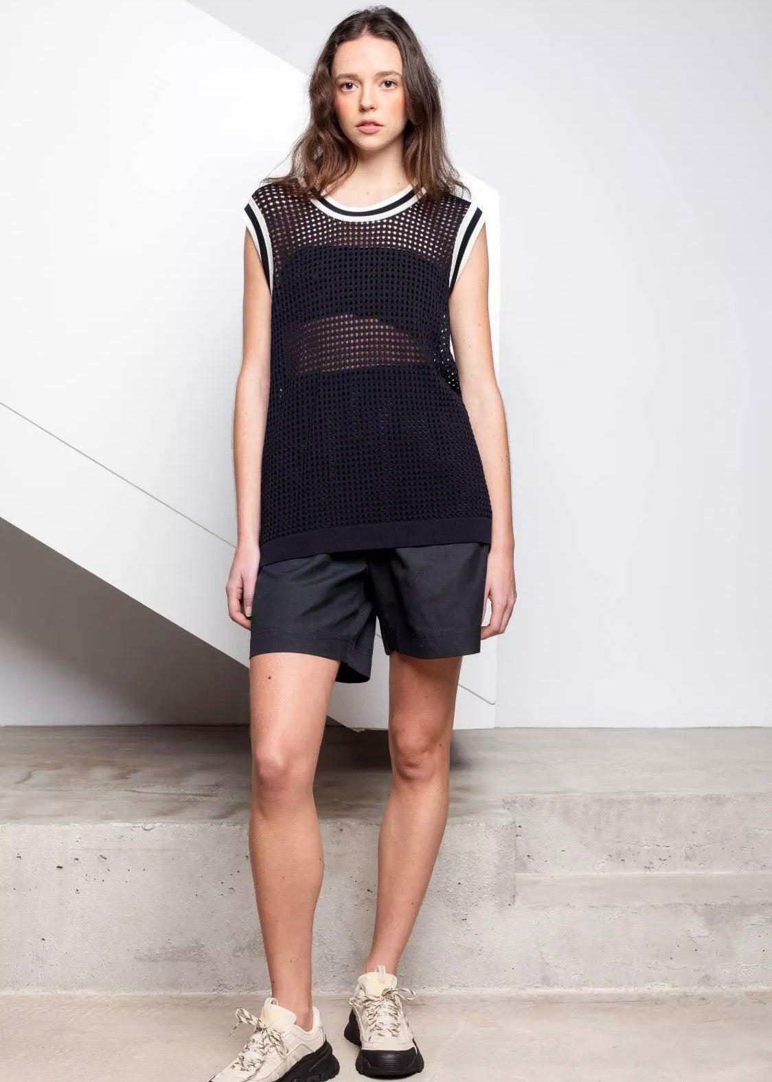 Spila Eyelet Tank Top — BLACK