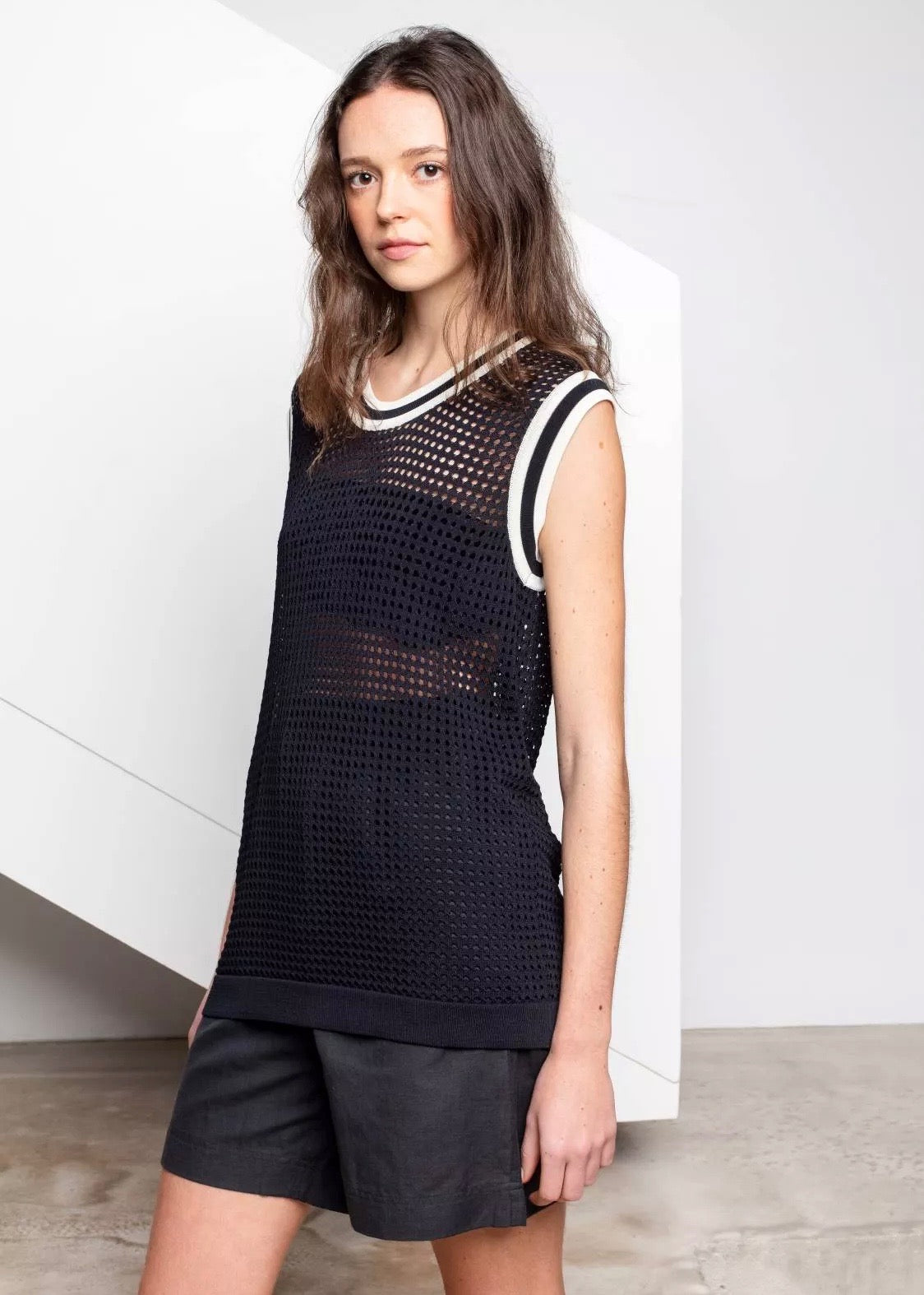 Spila Eyelet Tank Top — BLACK
