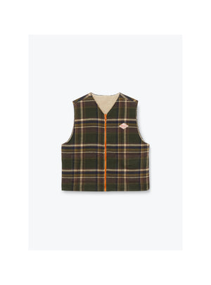 Giacomina Women Reversible Tartan Vest — VERT FORET
