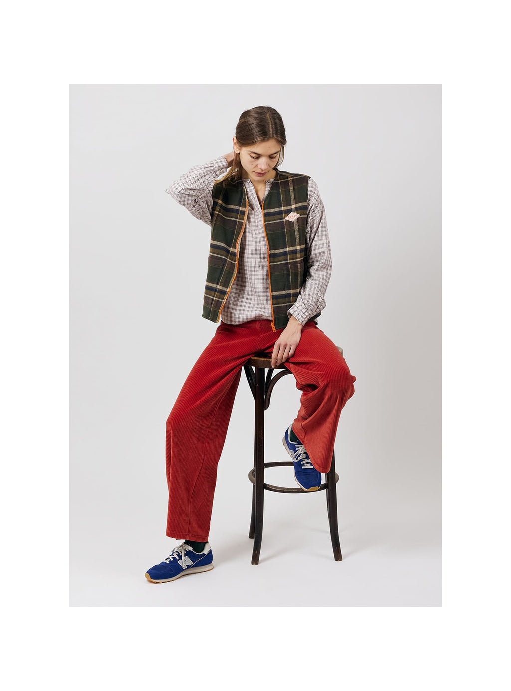 Giacomina Women Reversible Tartan Vest — VERT FORET