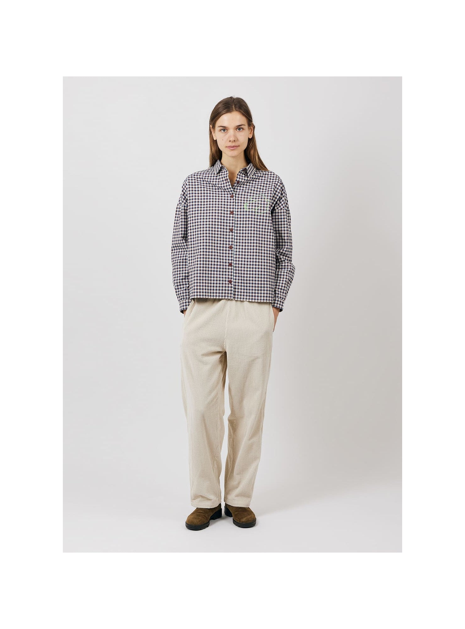 Gastonette Womens Shirt Gingham GOTS — MARRON