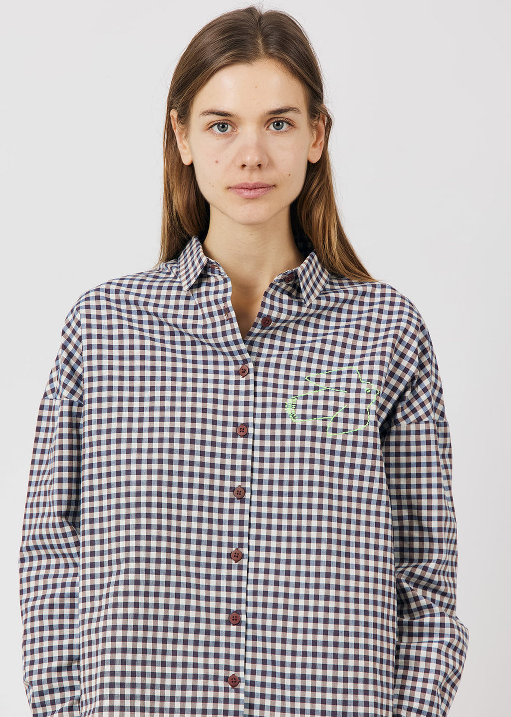 Gastonette Womens Shirt Gingham GOTS — MARRON