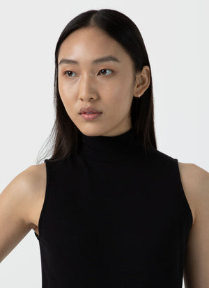 Sleeveless High Neck Top — BLACK