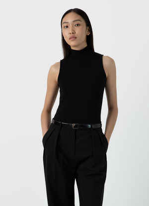 Sleeveless High Neck Top — BLACK