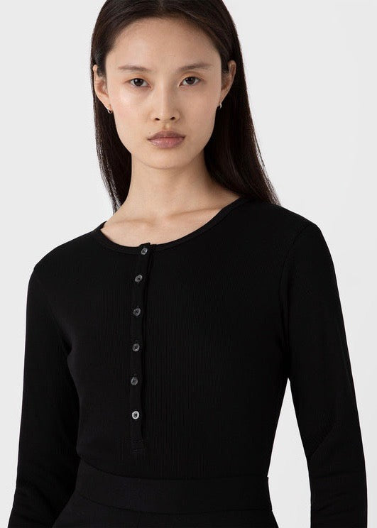 Rib Henley Top — BLACK