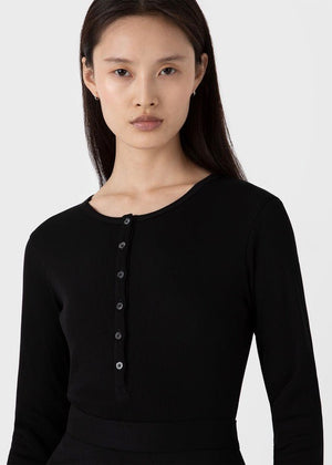 Rib Henley Top — BLACK