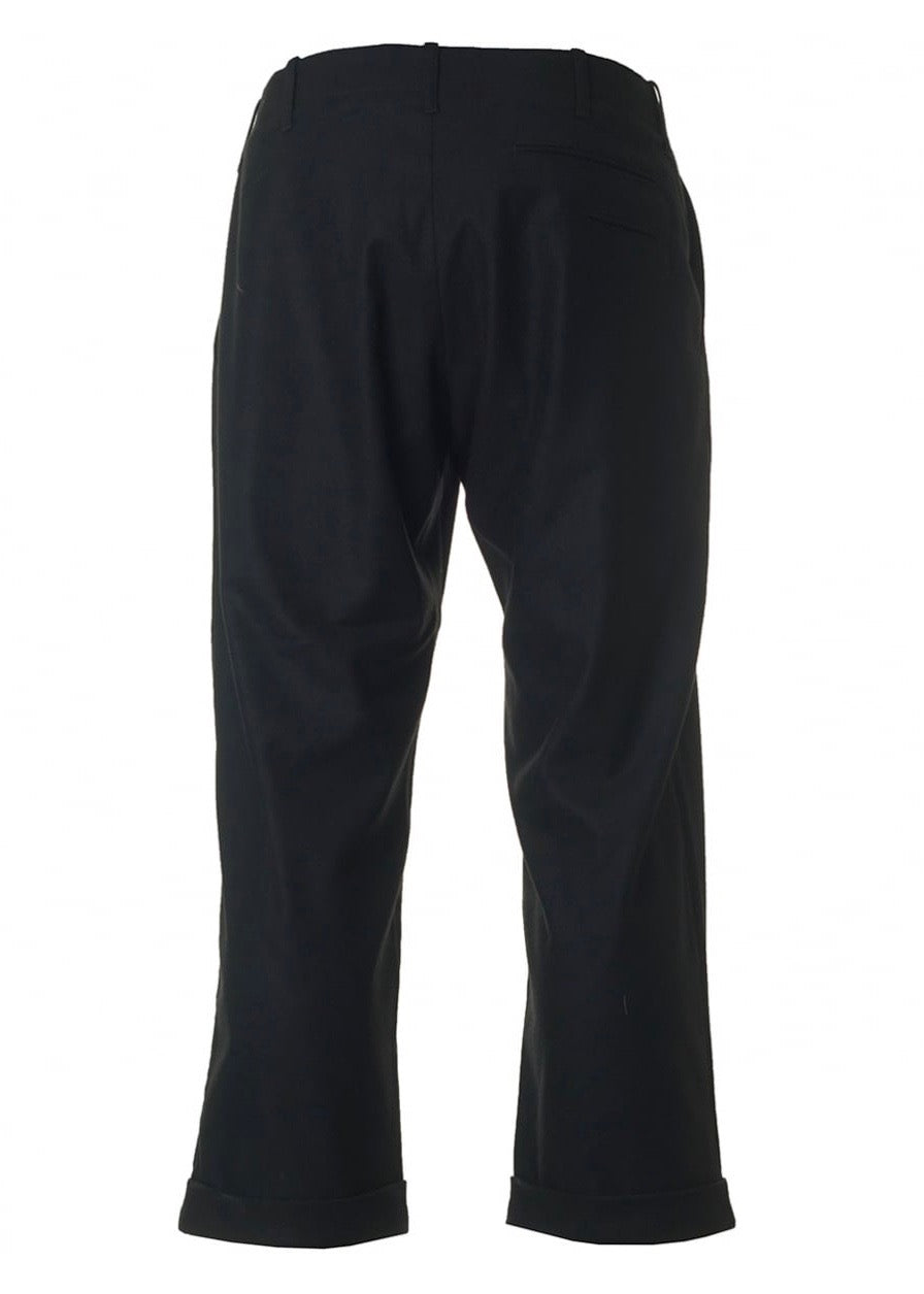 Wool Flannel Trousers — BLACK Navy
