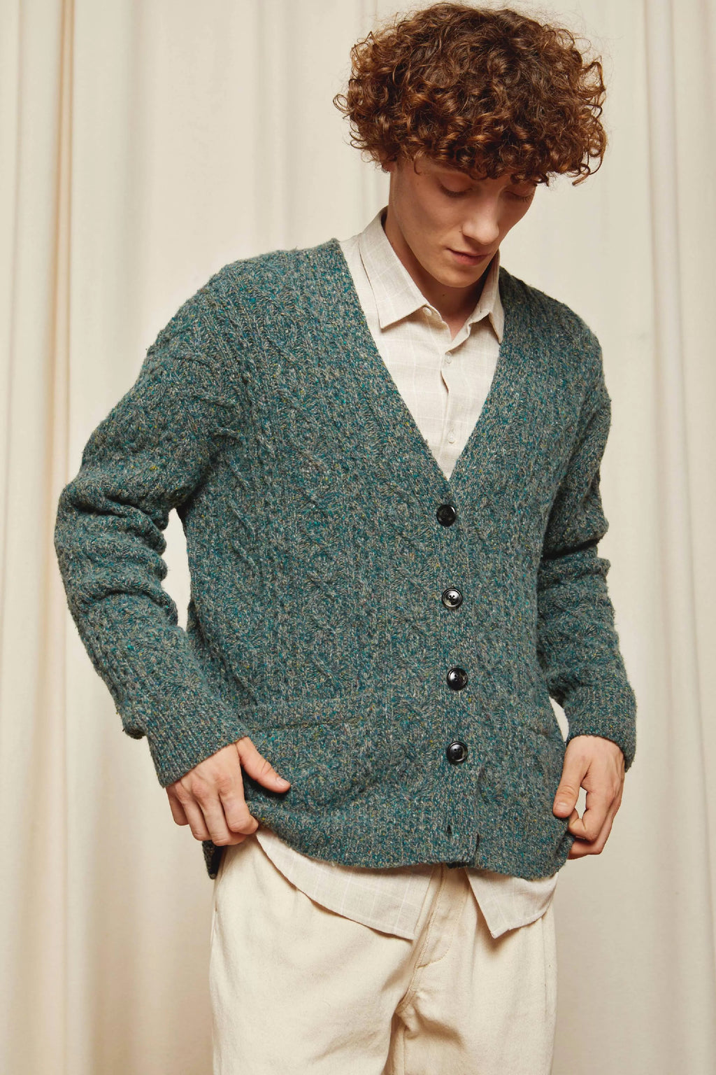 MSM GIZEN CABLE CARDIGAN — MOSS GREEN - LAST PIECE