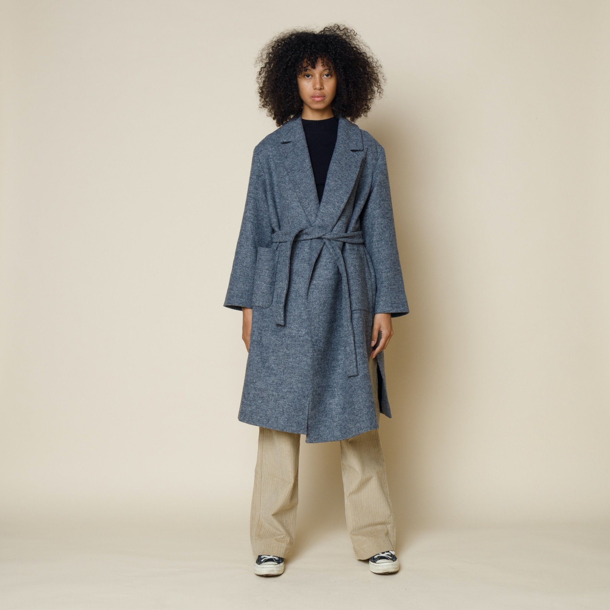 FOLK Robe Twill Coat — BLUE MELANGE — Made in Portugal - LAST PIECE