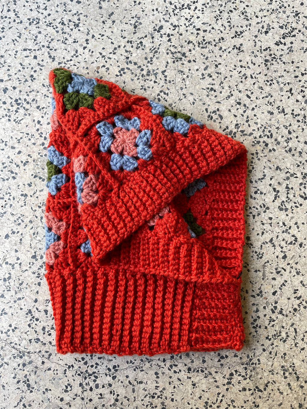 EARLYMADE Hand-knitted Granny Squares Head Balaclava — ORANGE / MULTI — LAST PIECE