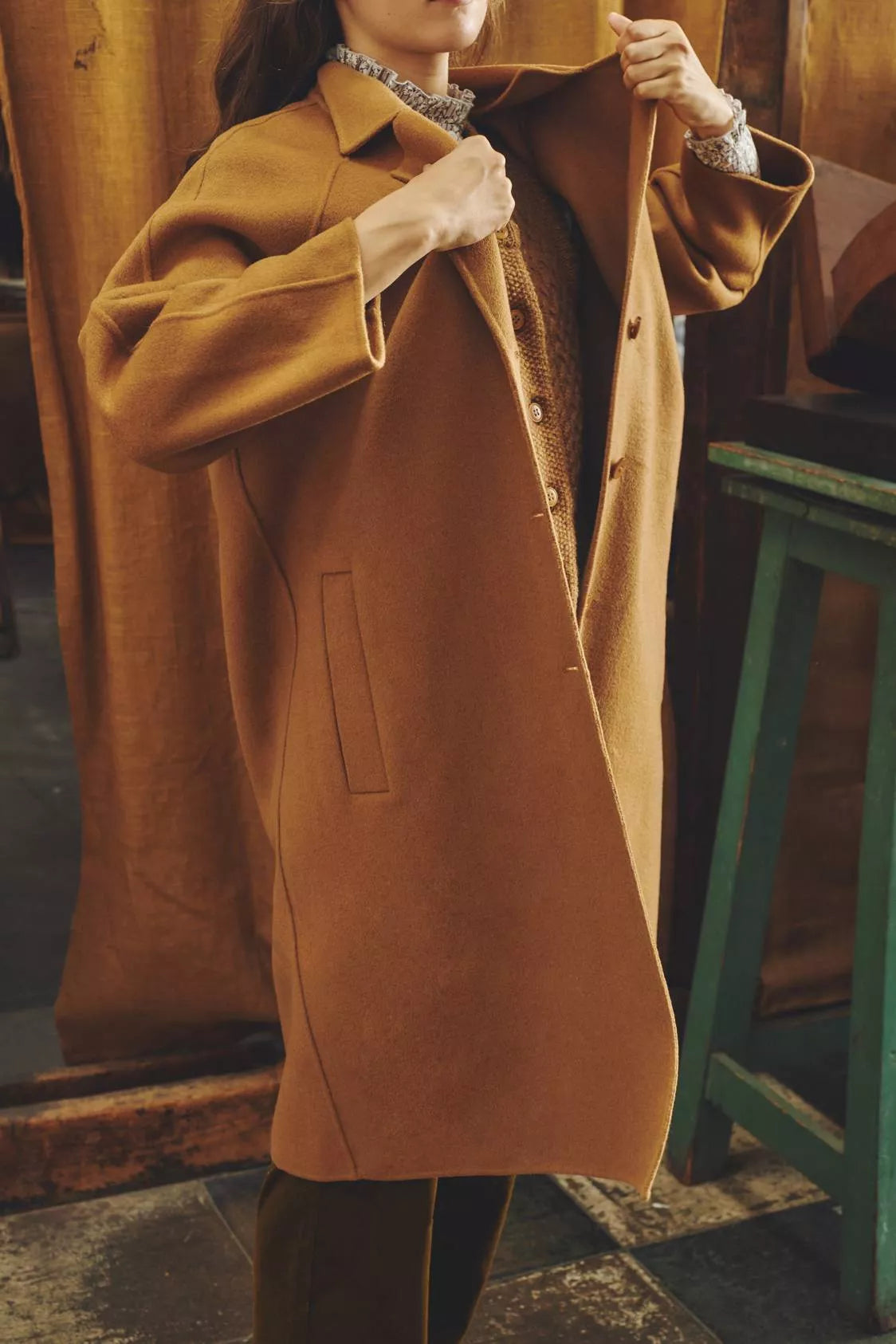 Madalin Long Wool Coat - Camel