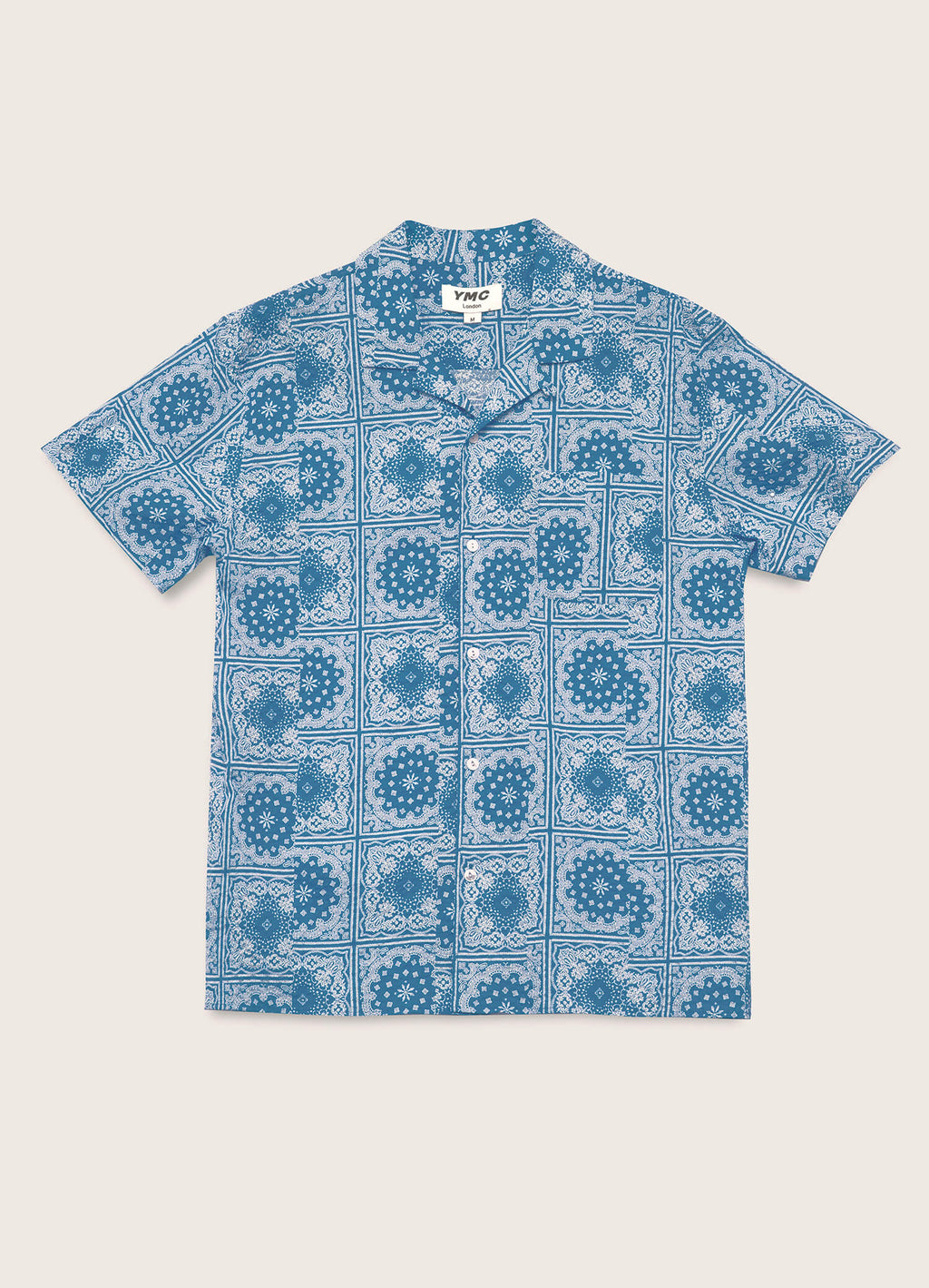 YMC Cotton Bandana Print Shirt — BLUE / WHITE — MADE IN PORTUGAL